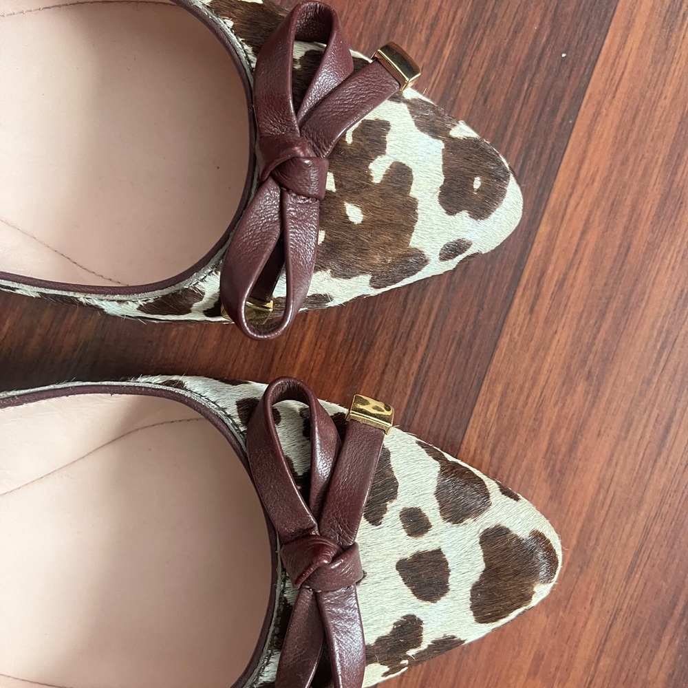 Kate Spade Leopard (cow)Print Flats with Brown Bow gold accent